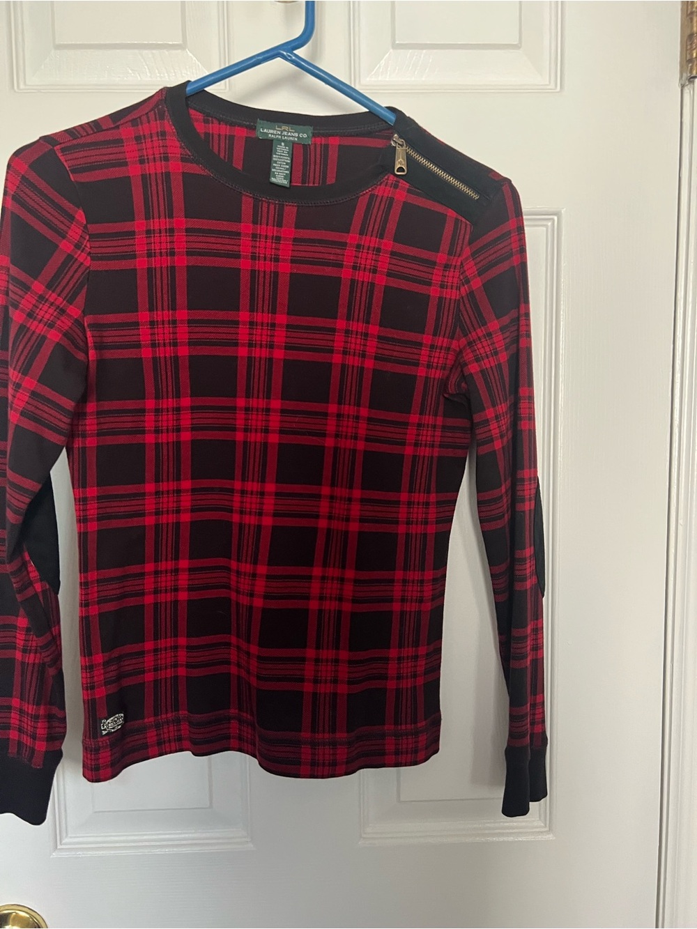 Ralph Lauren Red and Black Plaid Crewneck Top
